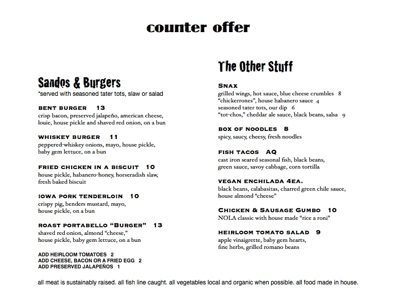 A Look at The New Bender's Bar & Grill Menu Uptown Almanac