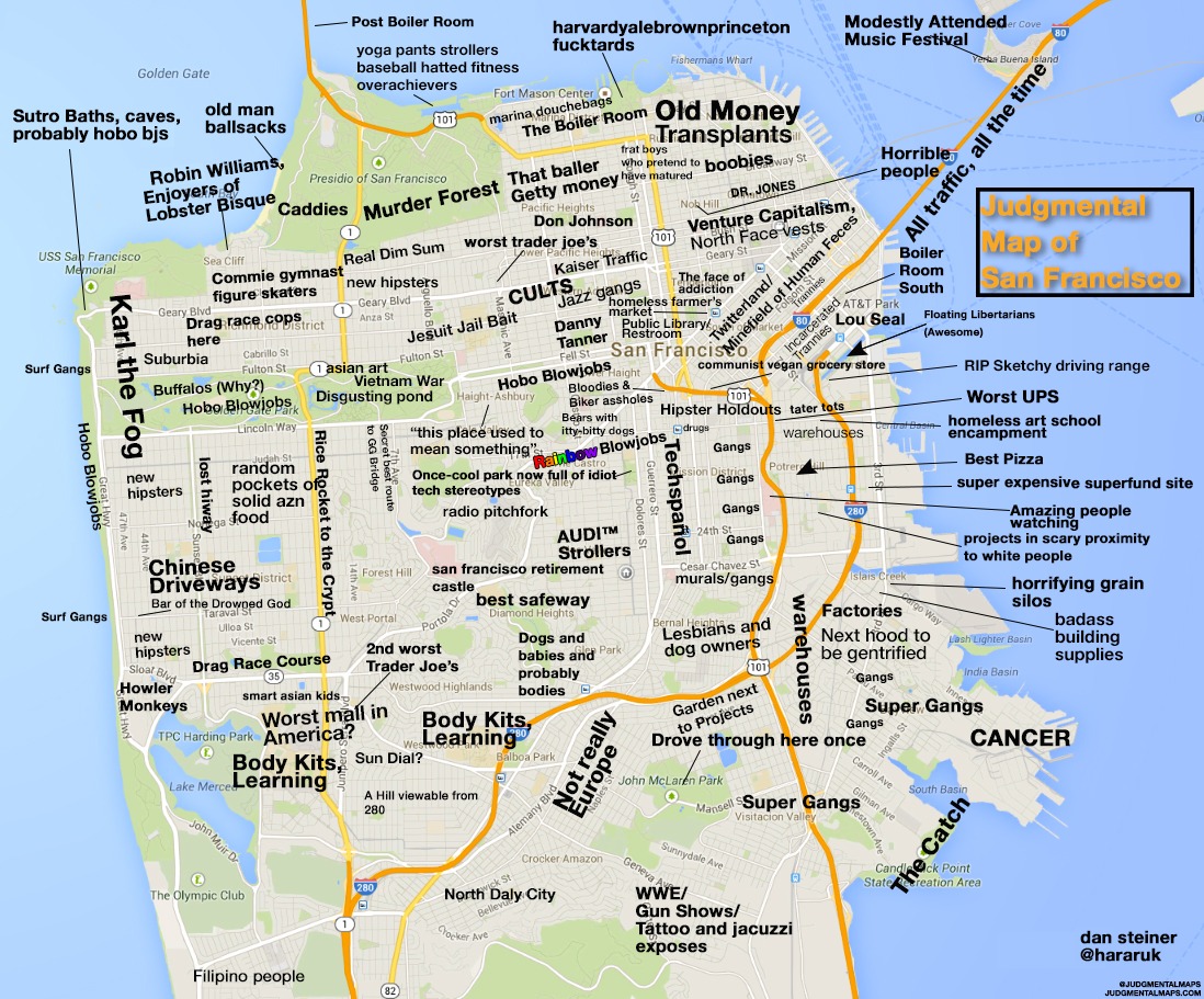 Judgmental Map Of San Francisco Shows You How to Avoid Harvard Grads